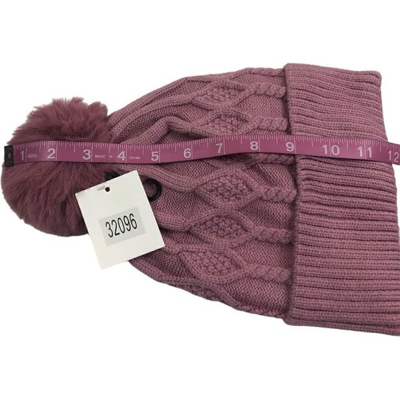 Pink Mauve Cable Knit Sherpa Pom Pom Winter Beanie - Picture 8 of 9